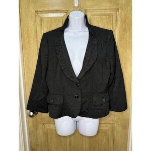 White House Black Market Blazer Womens 12 Black Polka Dot Peplum Jacket Ruffle